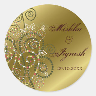 Elegant Grönt Boho Spiral Guld bröllop Stickers Runt Klistermärke