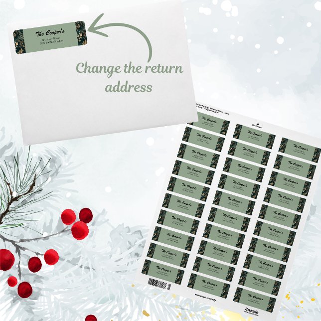Elegant Grönt Botanisk Returadress Etikett (Add some elegance to your Christmas mail with our beautiful return address labels)