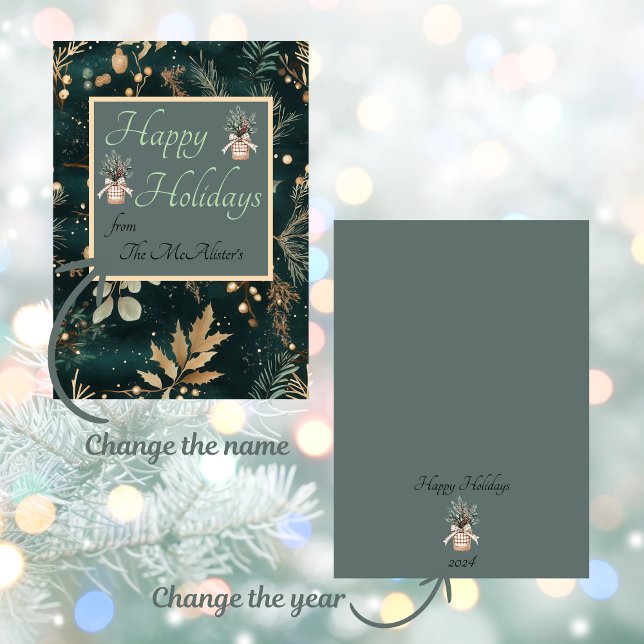 Elegant Grönt Botaniska julen Mönster Helgdag Inbjudningar (Send your Christmas cards with elegance with our Elegant Green Botanical Christmas Card)