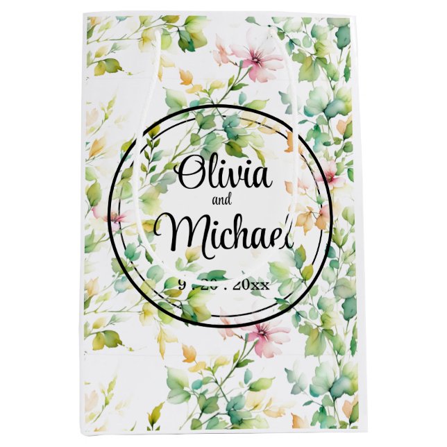 Elegant grönt botaniska vattenfärgsvilda blommor (Framsidan)