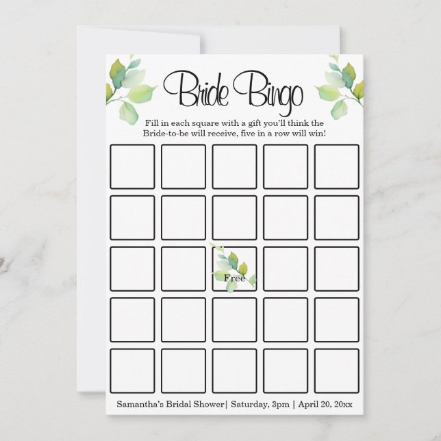 Elegant grönt botaniska vattenfärgsvilda blommor inbjudningar (Framsida)