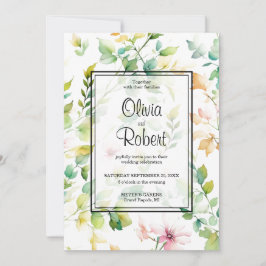 Elegant grönt botaniska vattenfärgsvilda blommor inbjudningar