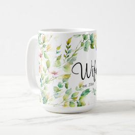 Elegant grönt botaniska vattenfärgsvilda blommor kaffemugg