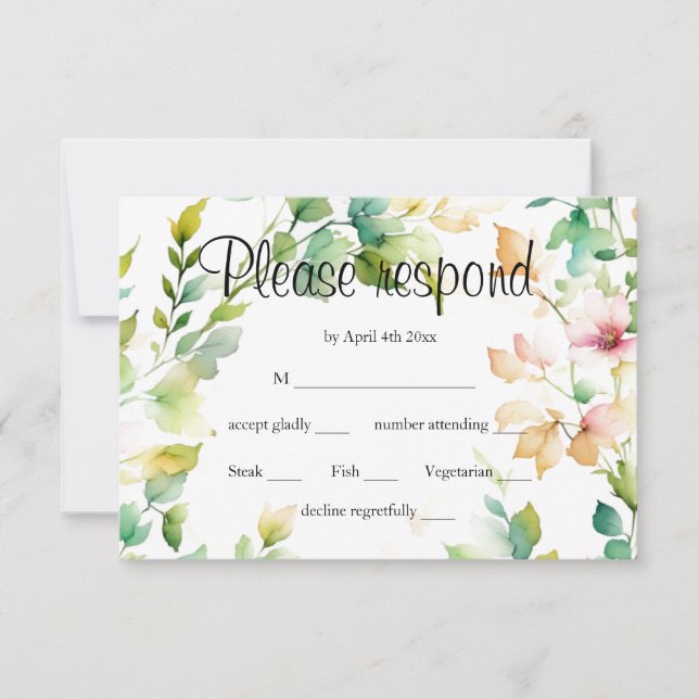 Elegant grönt botaniska vattenfärgsvilda blommor OSA kort (Framsida)