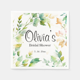 Elegant grönt botaniska vattenfärgsvilda blommor pappersservett