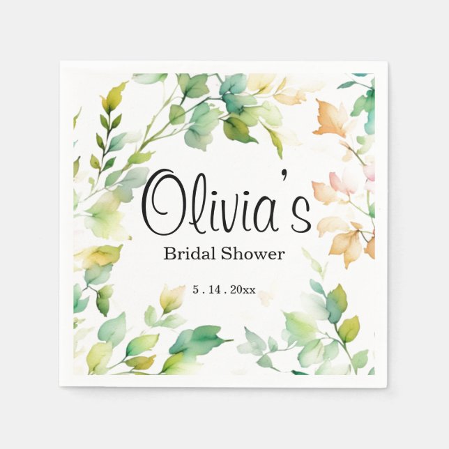 Elegant grönt botaniska vattenfärgsvilda blommor pappersservett (Framsidan)