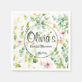 Elegant grönt botaniska vattenfärgsvilda blommor pappersservett