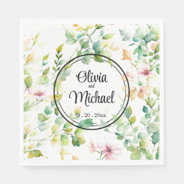 Elegant grönt botaniska vattenfärgsvilda blommor pappersservett