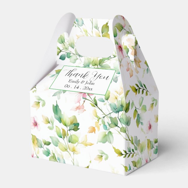 Elegant grönt botaniska vattenfärgsvilda blommor presentaskar (Framsidan Sidan)