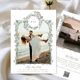 Elegant Grönt Botaniskt andetag Ram Photo Bröllop Spara Datumet