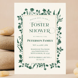 Elegant Grönt Botaniskt fostervaktprogram Inbjudningar