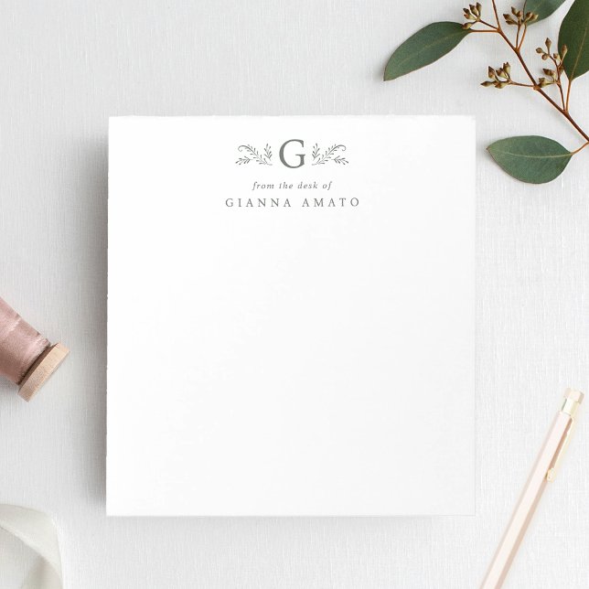 Elegant Grönt botaniskt monogram Anteckningsblock (Skapare uppladdad)