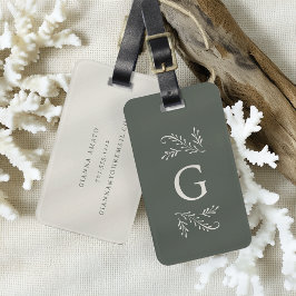 Elegant Grönt botaniskt monogram Bagagebricka