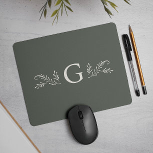 Elegant Grönt botaniskt monogram Musmatta