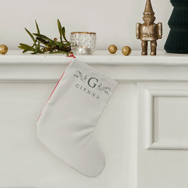 Elegant Grönt botaniskt monogram och Namn Liten Julstrumpa