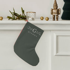 Elegant Grönt botaniskt monogram och Namn Liten Julstrumpa