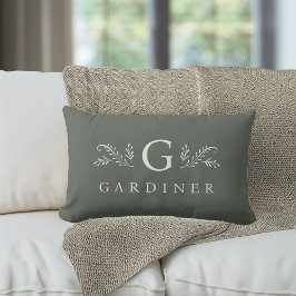 Elegant Grönt botaniskt monogram och Namn Lumbarkudde