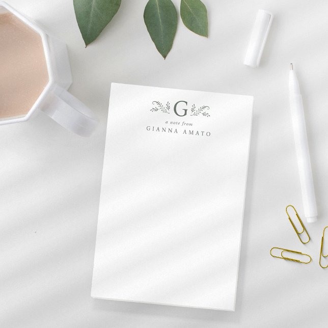 Elegant Grönt botaniskt monogram och Namn Post-it Block (Skapare uppladdad)