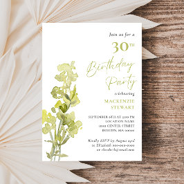 Elegant Grönt Botaniskt vattenfärg 30års födelseda Inbjudningar