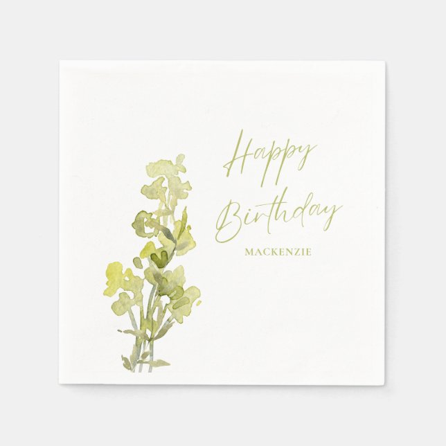 Elegant Grönt Botaniskt vattenfärg 30års födelseda Pappersservett (Framsidan)