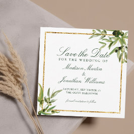 Elegant Grönt Botaniskt Vin Guld Spara datum Inbjudningar