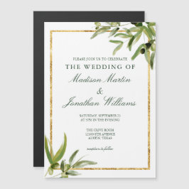 Elegant Grönt Botaniskt Vine Guld Greenery Bröllop Magnetisk Inbjudningskort
