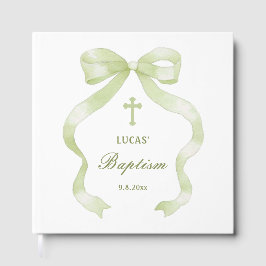 Elegant Grönt Bow Baptism Guest Bok