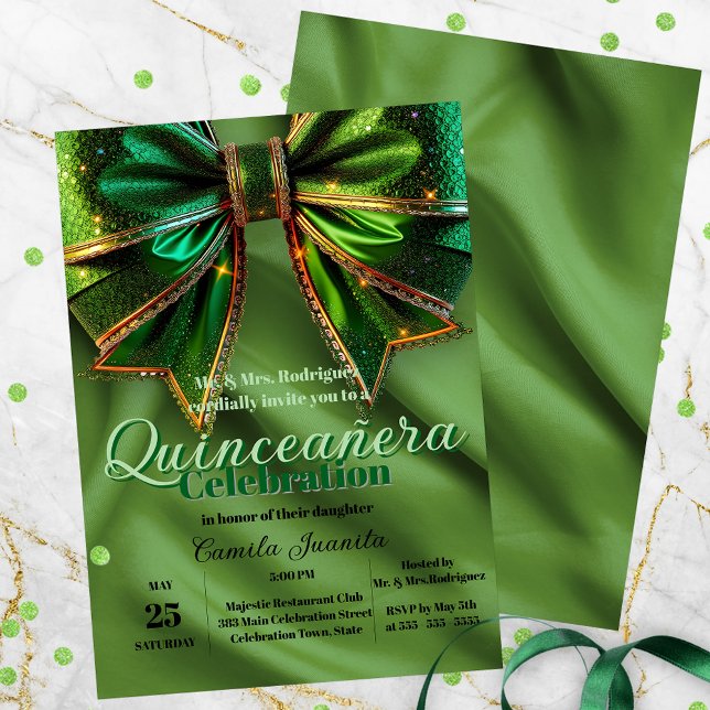 Elegant Grönt Bow på Satin Quinceañera Inbjudningar (Skapare uppladdad)