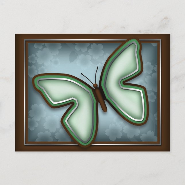 Elegant Grönt Butterfly, Blue & Brown Postcard Vykort (Framsida)