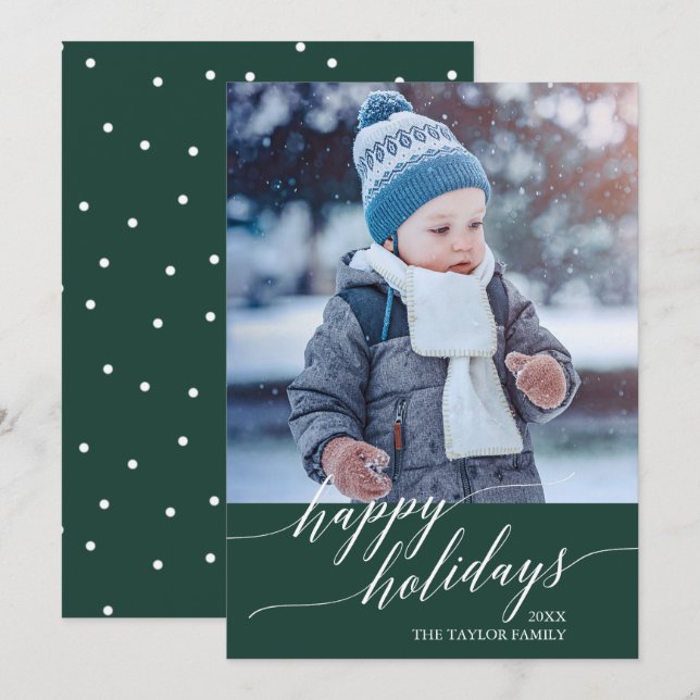 Elegant Grönt Calligraphy Glad helg Photo Julkort (Fram/baksida)