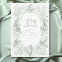 Elegant Grönt Chinoiserie Nature Birds Baby Shower