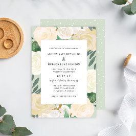 Elegant Grönt Cream Guld Blommigt Greenery Bröllop Inbjudningar