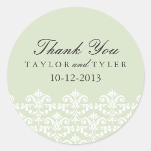 Elegant Grönt Damask Wedding Sticker Runt Klistermärke