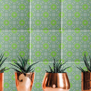 Elegant Grönt Ethnic Boho Mosaic Geometric Mönster Kakelplatta