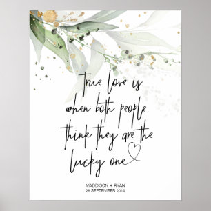 Elegant Grönt Eucalyptus Bröllop Äkta kärlek Välko Poster