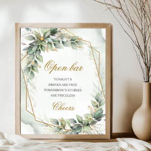 Elegant grönt eucalyptus guld Open pub Poster