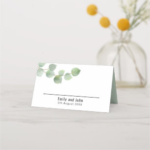 Elegant Grönt Eucalyptus Namn Datum Bröllop Placeringskort