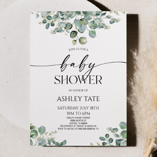 Elegant Grönt Eucalyptus Plant Baby Shower Inbjudningar