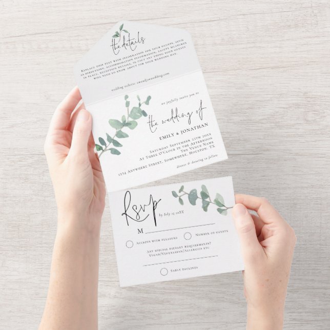 Elegant Grönt Eucalyptus Script Bröllop (Tearaway)