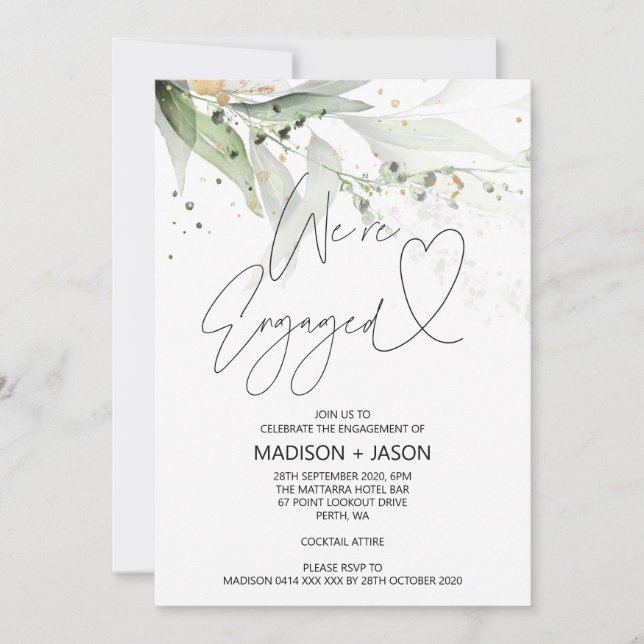 Elegant Grönt Eucalyptus Vi är engagerad Förlovnin Inbjudningar (Framsida)