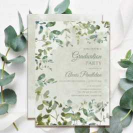 Elegant Grönt Eucalyptus Vit Studenten Inbjudningar