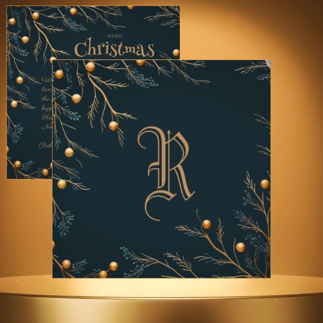 Elegant Grönt-familjens monogram julkort (Skapare uppladdad)