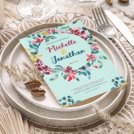 Elegant grönt färglös vattenfärgad blommigt bröllo inbjudningar