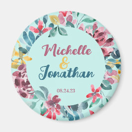 Elegant grönt färglös vattenfärgad blommigt bröllo magnet