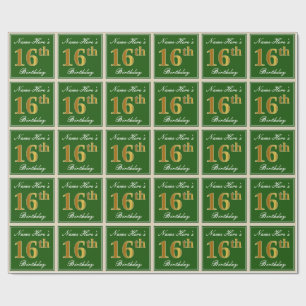 Elegant, Grönt, Faux Guld 16:e födelsedagen + Na Presentpapper