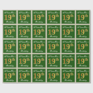 Elegant, Grönt, Faux Guld 19:e födelsedagen + Namn Presentpapper