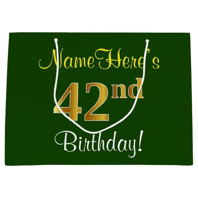 Elegant, Grönt, Faux Guld 42:a födelsedagen + Namn (Framsidan)