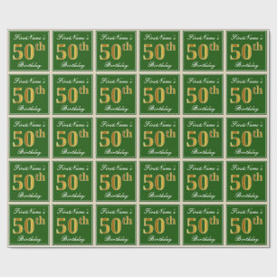 Elegant, Grönt, Faux Guld 50:e födelsedagen + Namn Presentpapper