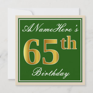 Elegant, Grönt, Faux Guld 65e Birthday + Namn Inbjudningar