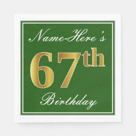 Elegant Grönt, Faux Guld 67:e födelsedagen + Namn Pappersservett